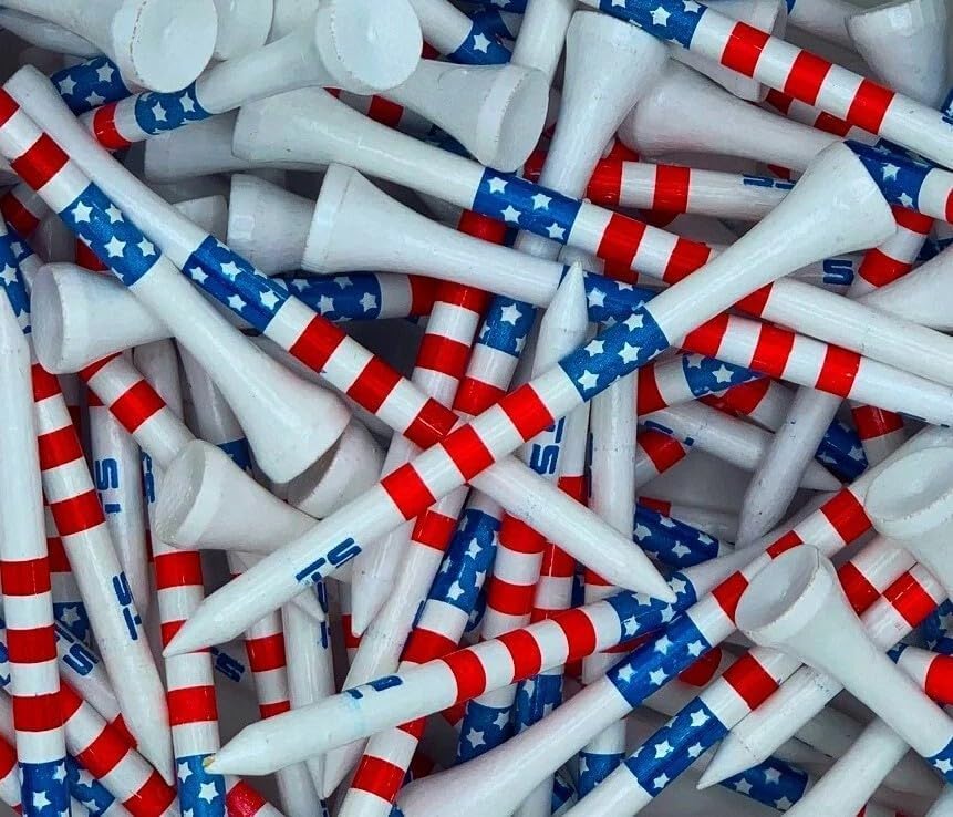 Premium Wood Golf Tees – 3¼" Durable Bamboo Performance Tees (100 Pack) – Made in USA – Bulk Value Pack - color: Stars and Stripes