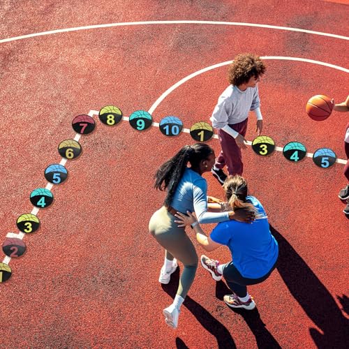 PATIKIL Number Spot Markers 9 Inch, 10 Pcs Basketball Non-Slip Floor Dots Agility Markers Flat Field Cones Poly Dots for Dance Soccer Basketball Sports, Yellow/Blue/Red/Dark Yellow/Green