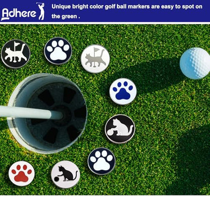Adhere Golf Ball Markers Personlized Double Side Cute cat Logo Enamel with A Magnetic Hat Clips,A Premium Golf Gifts. - color: S-Cute Walking cats White+Black