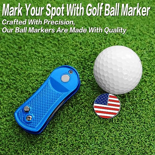 FINGER TEN Golf Divot Repair Tool and Ball Marker Switchblade Value Pack, Foldable Magnetic Stainless Steel with Pop-up Button for Men Women - color: B: 2 in Blue