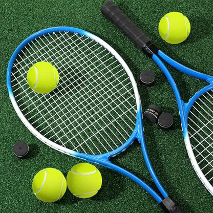 4 Pack Tennis Rackets for Adults Recreational 4 Players Pre Strung 27 Inch Tennis Racquets Lightweight Rackets Bulk with Balls Overgrips for Training - color: Blue