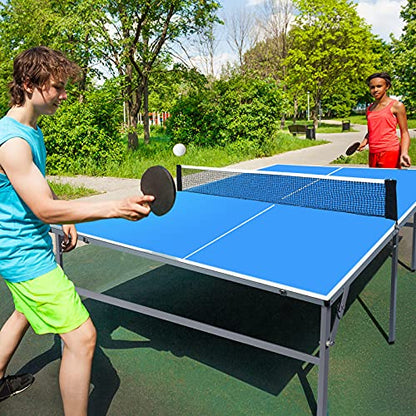 GYMAX Folding Table Tennis Table Set, Complete Ping Pong Table Combo with Removable Net, 2 Paddles & 3 Balls, Potable Table Tennis Kit for Family Kids Game