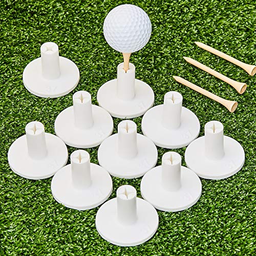 Sumind 10 Set Golf Rubber Tee Holder Set for Driving Range Golf Practice Mat Indoor Outdoor Size 1.5 Inch (10 Rubber Tee Holders, 10 Bamboo Tees)