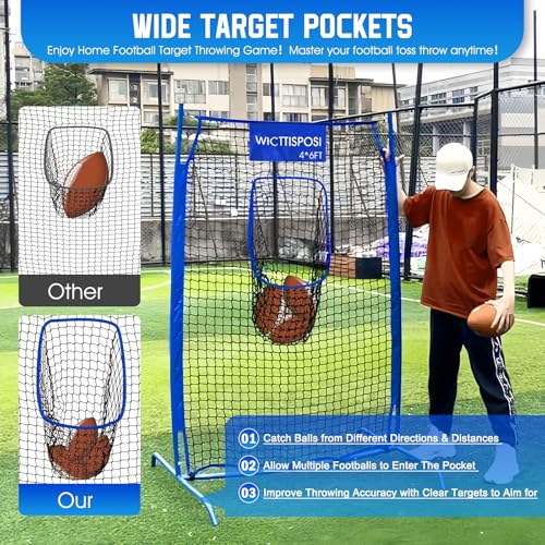 Football Throwing Net, Upgrade Heavy Duty Metal Frame Quarterback Training Equipment Throwing Machine with 1-4 Targets, Easy Setup Football Target Practice with CarryBag, Allweather Indoor Outdoor Use - size: 4 FT × 6 FT