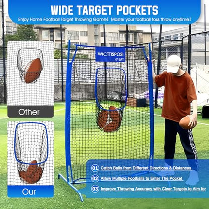 Football Throwing Net, Upgrade Heavy Duty Metal Frame Quarterback Training Equipment Throwing Machine with 1-4 Targets, Easy Setup Football Target Practice with CarryBag, Allweather Indoor Outdoor Use - size: 4 FT × 6 FT