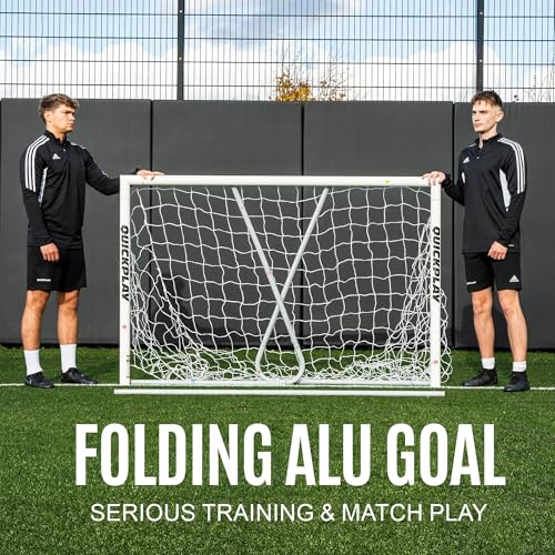 QuickPlay Pro Alu Match60 Portable Aluminum Soccer Goals for Backyard Training - Folding Soccer Goals with 3mm Net for Kids, Teams and Match Play