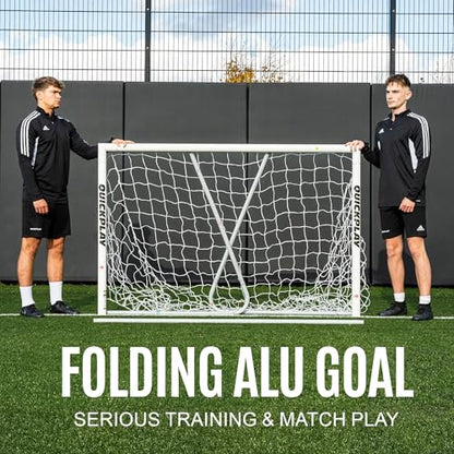 QuickPlay Pro Alu Match60 Portable Aluminum Soccer Goals for Backyard Training - Folding Soccer Goals with 3mm Net for Kids, Teams and Match Play