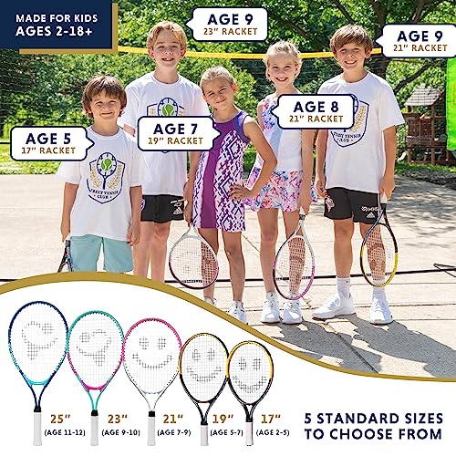 Kids Tennis Racket with Training Videos – Aluminum Youth Tennis Racket with Neoprene Handle for Children Age 5-12 – Learn Faster and Play Better by Street Tennis Club - color: Boys, size: 17