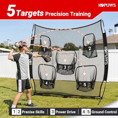Football Throwing Net: 7x7FT Football Net for Throwing Multi-Sport Practice Net with 5-Target Heavy-Duty Impact-Resistant Throwing & Kicking for Football/Soccer/Baseball/Tennis/Golf with Carry Bag