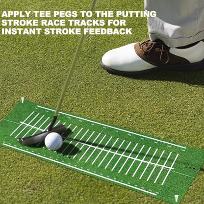 Silipull Golf Putting Mats Practice Indoor 30 x 8.27 Inch Golf Putting Practice Training Aid Alignment Track Green Mat Exercise Putter Training Supplies - color: Green