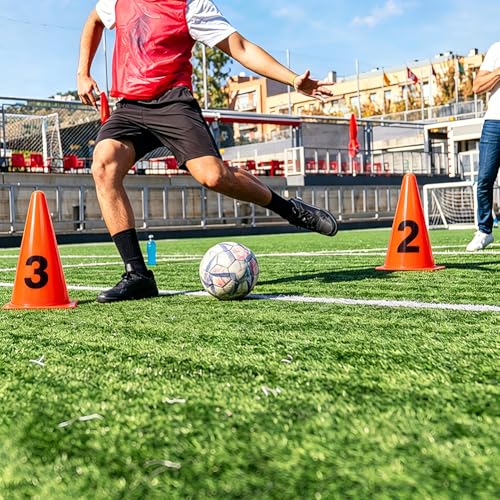BENECREAT 10PCS Set Numbered Traffic Cones, 5.12x5.12x9.06 inch Length Orange Practice Markers, Durable PVC Sport Training Cones with Numbers for Soccer Football Agility Drills