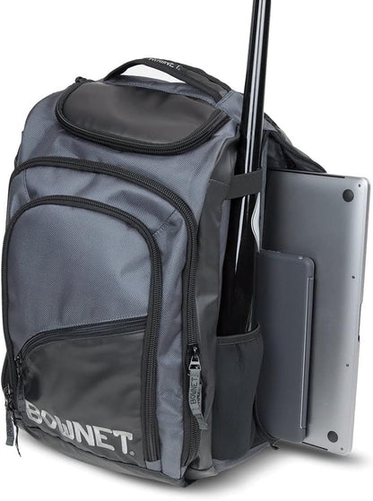 Bownet Commando Coaches Bat Bag – Baseball & Softball Backpack with Fungo Holder, 15.5” Laptop & Tablet Pocket, Large Gear Storage, Padded Straps, Youth & Adult, Black - color: Black