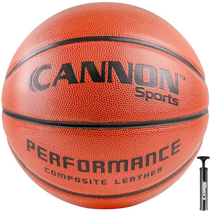 Cannon Sports Composite Leather Basketball for Team Games & Training - Official Size 7-29.5" Men's Basketball Indoor/Outdoor - Good Grip & Bounce - Pump Included