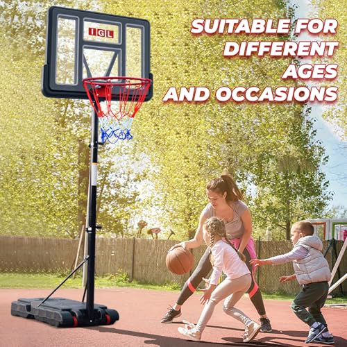 IGL Portable Basketball Hoop, 5.6-10FT Adjustable Basketball Goal System, 40/44 Inch Outdoor Basketball Hoop & Goals for Kids, Youth, and Adults in The Backyard, Driveway with PC Backboard - color: Black