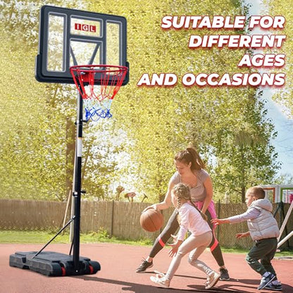 IGL Portable Basketball Hoop, 5.6-10FT Adjustable Basketball Goal System, 40/44 Inch Outdoor Basketball Hoop & Goals for Kids, Youth, and Adults in The Backyard, Driveway with PC Backboard - color: Black