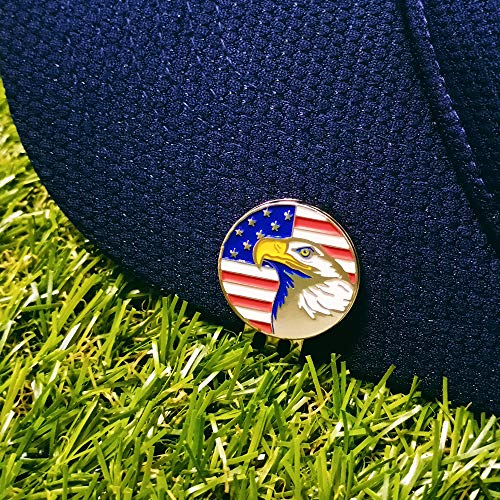 Golf Ball Markers with Hat Clips Value Sets for Men Women Golfer, Removable Attaches Easily to Golf Cap Premium Gifts - color: Flag and Eagle