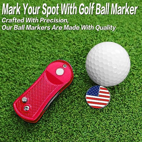FINGER TEN Golf Divot Repair Tool and Ball Marker Switchblade Value Pack, Foldable Magnetic Stainless Steel with Pop-up Button for Men Women - color: B: 2 in Red