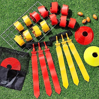 Wettarn 10/16 Player Flag Football Belts Adjustable Flag Football Set with Cones Bag for Youth Adults Kids Training Sport - color: Red, Yellow