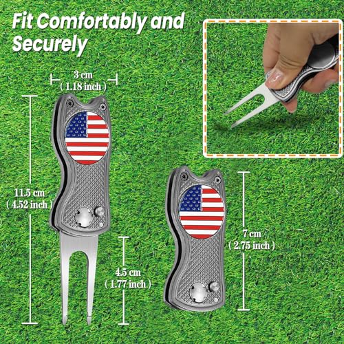 FINGER TEN Golf Divot Repair Tool and Ball Marker Switchblade Value Pack, Foldable Magnetic Stainless Steel with Pop-up Button for Men Women - color: Gray