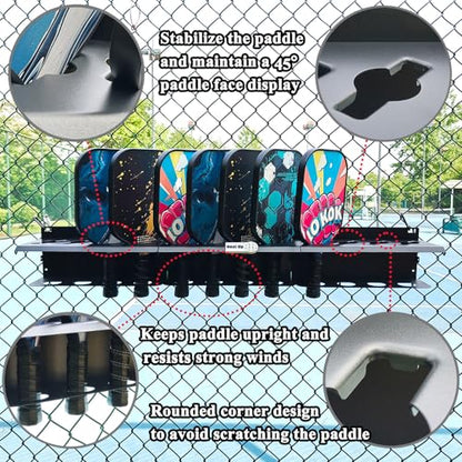 Pickleball Paddle Rack, 4/8/12-Paddle Holder, with Label to Track Next Up Players, Multiple Racks are Spliced to Achieve Expansion, Fence or Wall Mount, Steel, Black - color: BLACK - 1 SET