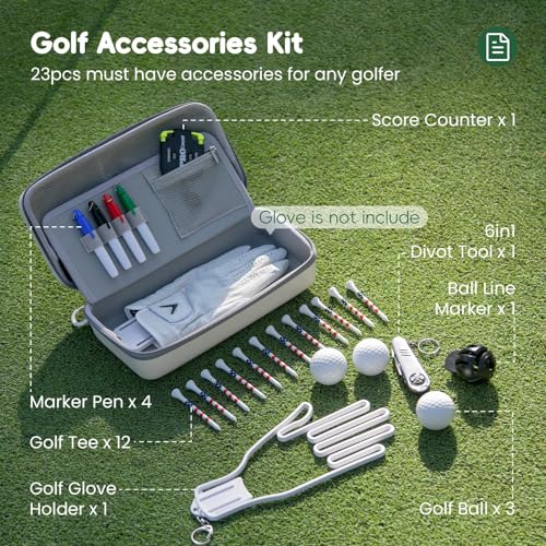 Golf Gifts for Golfers Men Women, 23Pcs Golf Accessories Kit Must Have Golf Balls Tees Glove Holder Ball Liner Pen Divot Repair Tool Score Counter, DIY Gift for Birthday Mother's Day Father's Day