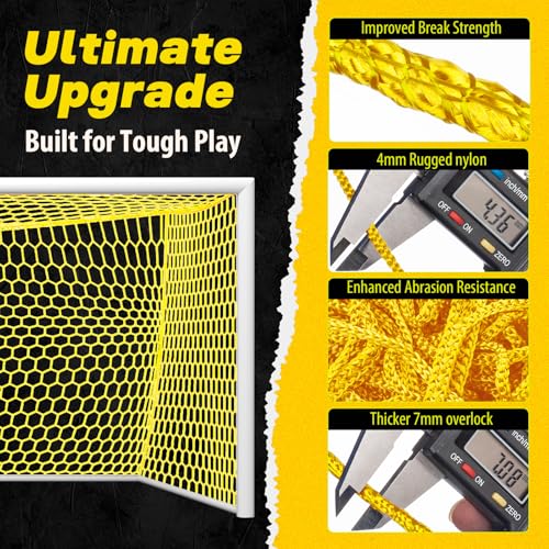 Professional Soccer Goal Replacement Net 24x8FT, 18.5x6.5FT, Upgraded Durability [4mm Nylon, 4" Hexagonal], Enhanced All-Weather, Higher Tensile Strength & More Abrasion Resistant (Net Only) - color: Yellow, size: Regular 24' W x 8' H x 3' D x 8' B