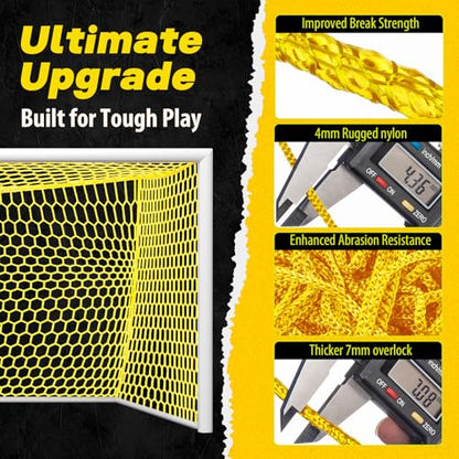 Professional Soccer Goal Replacement Net 24x8FT, 18.5x6.5FT, Upgraded Durability [4mm Nylon, 4" Hexagonal], Enhanced All-Weather, Higher Tensile Strength & More Abrasion Resistant (Net Only) - color: Yellow, size: Regular 18.5' W x 6.5' H x 3' D x 6.5' B