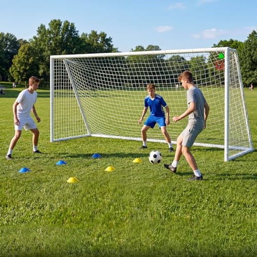 KEIKI 8x6FT/12x6FT/16x7FT Portable Soccer Goal for Backyard, Heavy Duty Steel Frame Soccer Net with Stakes, 6 Training Cones & Corner Target, Large Soccer Practice Goal for Kids Adults Outdoor Lawn - size: 16×7FT