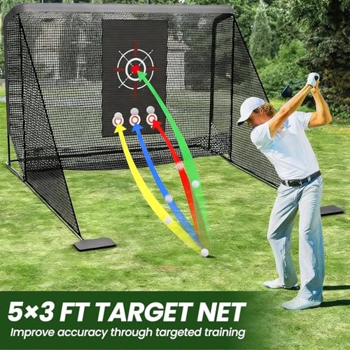 Golf Cage Practice Hitting Net, 10x7ft Golf Hitting net with Side Barriers/Auto-Ball Return, 2 Target Clothe, Golfs nets for Backyard Driving Chipping Swing Training, Indoor Outdoor Use