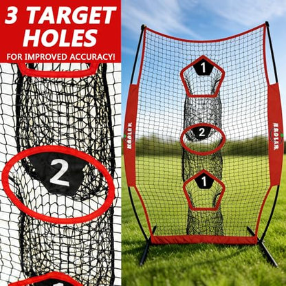 Kapler Football Throwing Net - 5X7 FT Portable 3 Target Pocket Passing Trainer with Football Tee Stand - Quarterback Accuracy Improving for Youth and Adults Backyard Drills