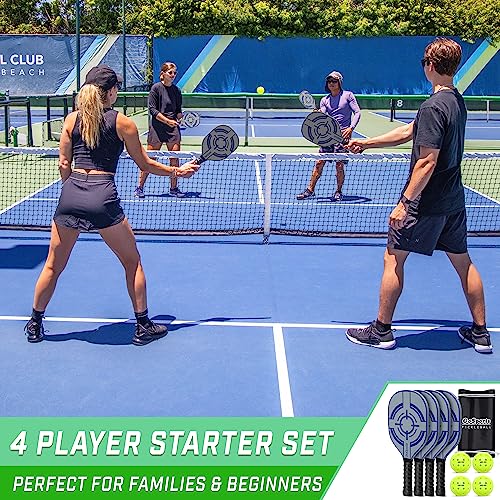 GoSports Pickleball Sets - Classic, Retro, Steel Blue, or Yellow - Includes 4 Paddles, 4 Regulation Pickleballs and Carry Case | 4 Paddles, Carry Case - color: Steel Blue