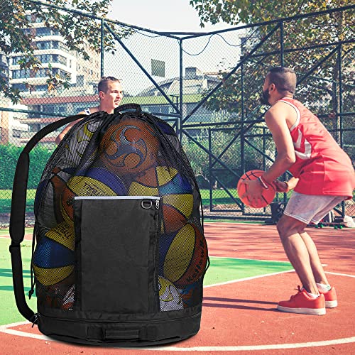 GOBUROS Extra Large Mesh Ball Bag, Basketball and Soccer Ball Bag with Drawstring System and Adjustable Shoulder Strap for Basketball, Soccer, Football, Volleyball, Rugby and Beach Sports, Black