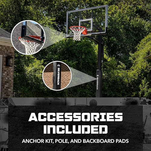 Silverback Height Adjustable In-Ground Basketball Hoop with Tempered Glass Backboard, Pro-Style Breakaway Rim & Backboard Pad