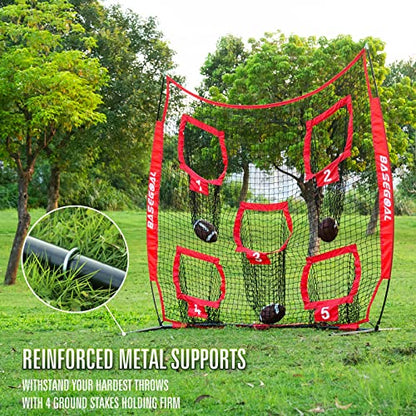 BaseGoal Football Nets for Throwing,Football Target,Quarterback Training Equipment with 5 Target Pockets for Improving Football Accuracy Throwing-8 x 8 ft or 7 x 7 ft Nets
