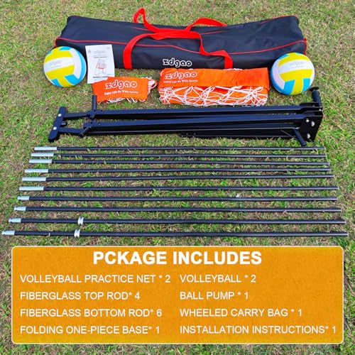 Volleyball Training Net System|Adjustable Volleyball Practice Net Station with Wheeled Carry Bag,2 Volleyballs |Great for Hitting,Serving,Dunking Drills,Easy Assembly