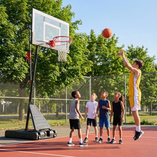 Portable Basketball Hoop, 4.9-10FT Adjustable Basketball Goal System, 44 Inch Outdoor Basketball Hoop for Backyard, Driveway, Court