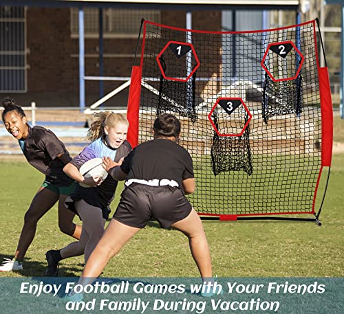 Football Throwing Target Net - Quarterback Training with 3 Pockets Heavy-Duty Fiberglass Poles & Polyester Portable Accuracy Practice for Backyard/Team Drills Youth Players - size: 6X6FT