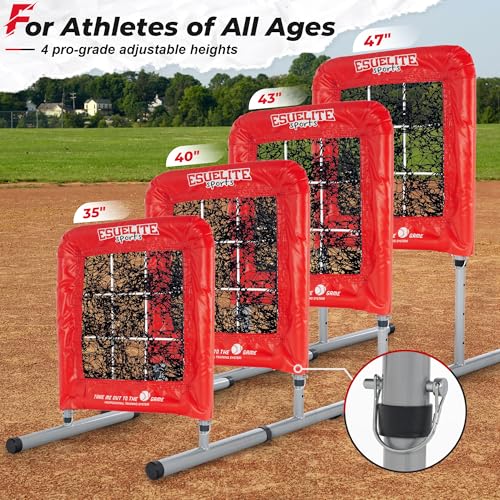 Heavy-Duty 9 Hole Pro Style Baseball & Softball Pitching Net with Strike Zone Target - Adjustable Portable Design - style: Red Pro