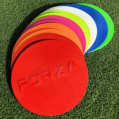 FORZA Flat Disc Markers | Brightly Colored Training Markers for Soccer & Outdoor Play – Available in Mini (Set of 20) or Standard (Set of 10)