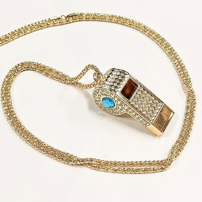 Metal Chain Rhinestone Whistle, Necklace Whistle, Suitable for Coaches, Referees,Lifeguard, Sports Activities (Gold) - color: Blue