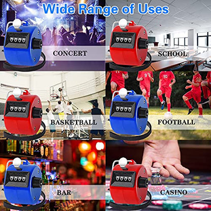 FEBSNOW Handheld Tally Counter Clicker 4 Digital Number Click Counter for School Event Golf Sports Office Stadium - color: Red Blue