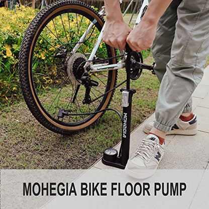 MOHEGIA Bike Floor Pump with Gauge: Air Bicycle Pump with High Pressure 160 PSI,Fits Schrader and Presta Valve -Inflator with Ball Pump Needles for MTB Road Bike, Ball, Balloon, Inflatables - color: black