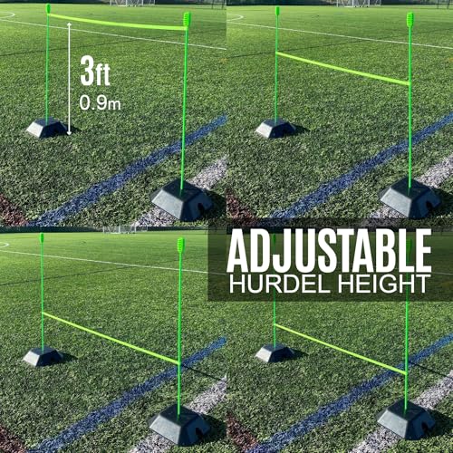QUICKPLAY PRO Agility Poles (10x Adjustable 3ft to 6ft) for Turf & Court Training - style: Set of 10 Agility Poles + set of 5 base weights