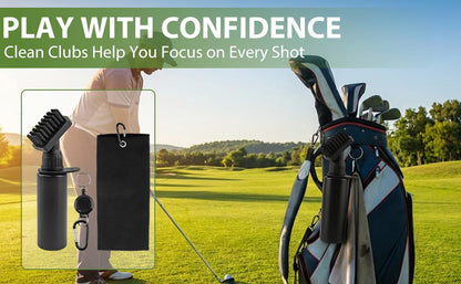 Golf Club Brushes & Golf Towel,Heavy Duty Retractable Clip- Squeeze Water Bottle 7.5 Inche for Easy Cleaning with Nylon Bristles- Holds 4 Oz Water,Golf Cleaner Accessories for Men