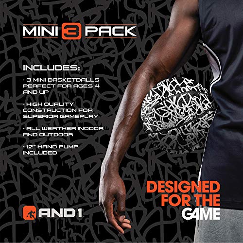 AND1 Mini Basketball Pack Set for Kids (Deflated w/Pump Included): - 7-Inch Premium Youth Size Basketballs, Easy to Grip - color: Graffiti, size: 3