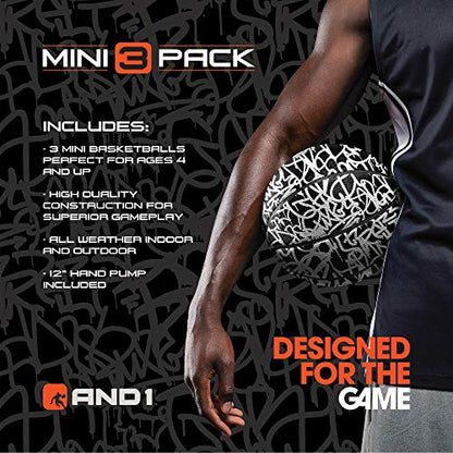 AND1 Mini Basketball Pack Set for Kids (Deflated w/Pump Included): - 7-Inch Premium Youth Size Basketballs, Easy to Grip - color: Graffiti, size: 3