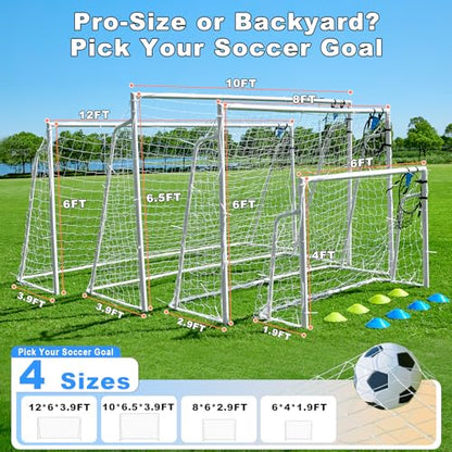 Soccer Goals for Backyard Soccer Goal 12x6 Big 10x6.5 8x6 6x4FT Soccer Goals for Youth Adults and Kids Large Metal 2" Goal Post with Agility Ladder and Target Net Soccer Cones Practice Equipment - style: 10×6.5 FT