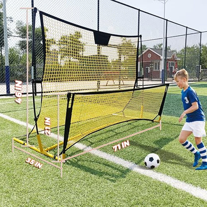 Seliyoo Dual-Sided Soccer Rebounder – Adjustable High/Low Nets for Volleys & Ground Passes, Portable Training Board for 2 Players, Teams & Home Backyard Use