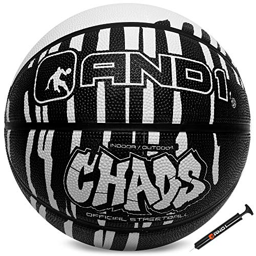 AND1 Chaos Basketball: Official Regulation (29.5 inches) Rubber - Deep Channel Construction Streetball, Made for Indoor Outdoor Basketball Games - color: White Drip