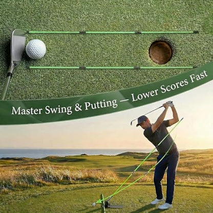 Golf Training Aid Golf Alignment Sticks Holder Angle Adjustable, Golf Swing Training Aid for Aiming Putting, Golf Training Aids with 2 Alignment Sticks and Portable Bag, Golf Gifts for Men Women